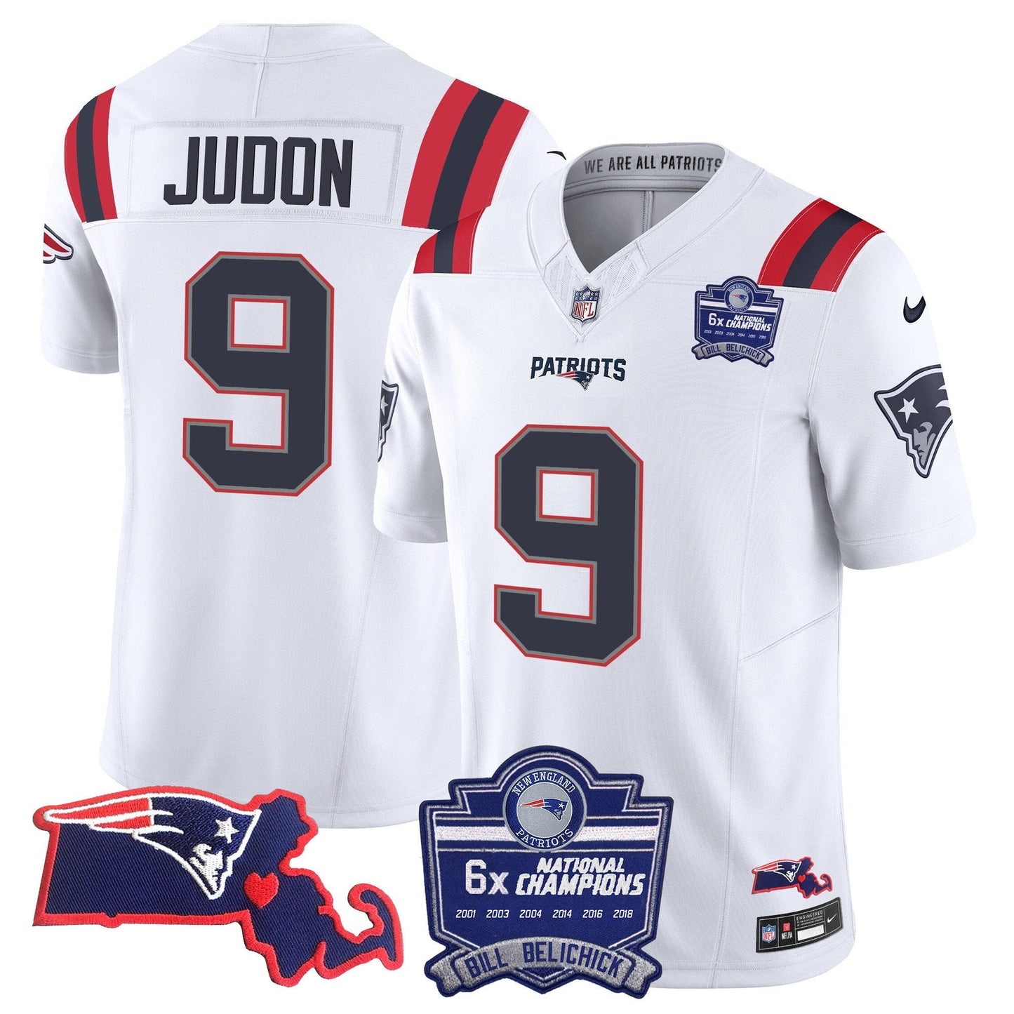 Patriots Bill Belichick 6x Champions Patch Vapor Jersey - All Stitched