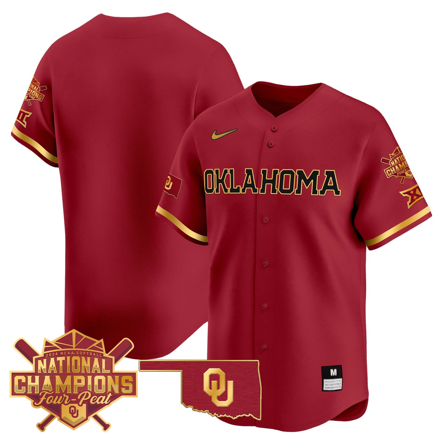 Men's size - Oklahoma Women's Champions Patch Gold Trim Vapor Premier Limited Jersey - All Stitched