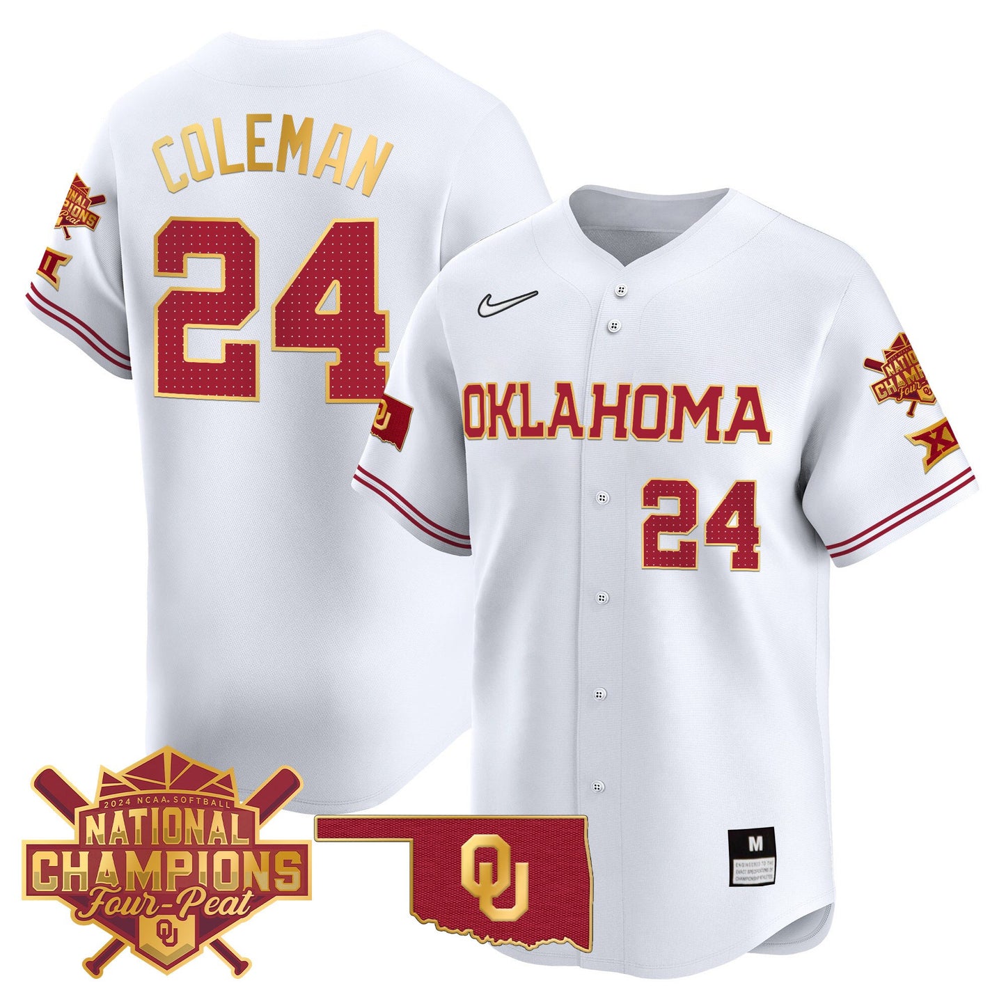 Men's size - Oklahoma Women's Champions Patch Gold Trim Vapor Premier Limited Jersey - All Stitched