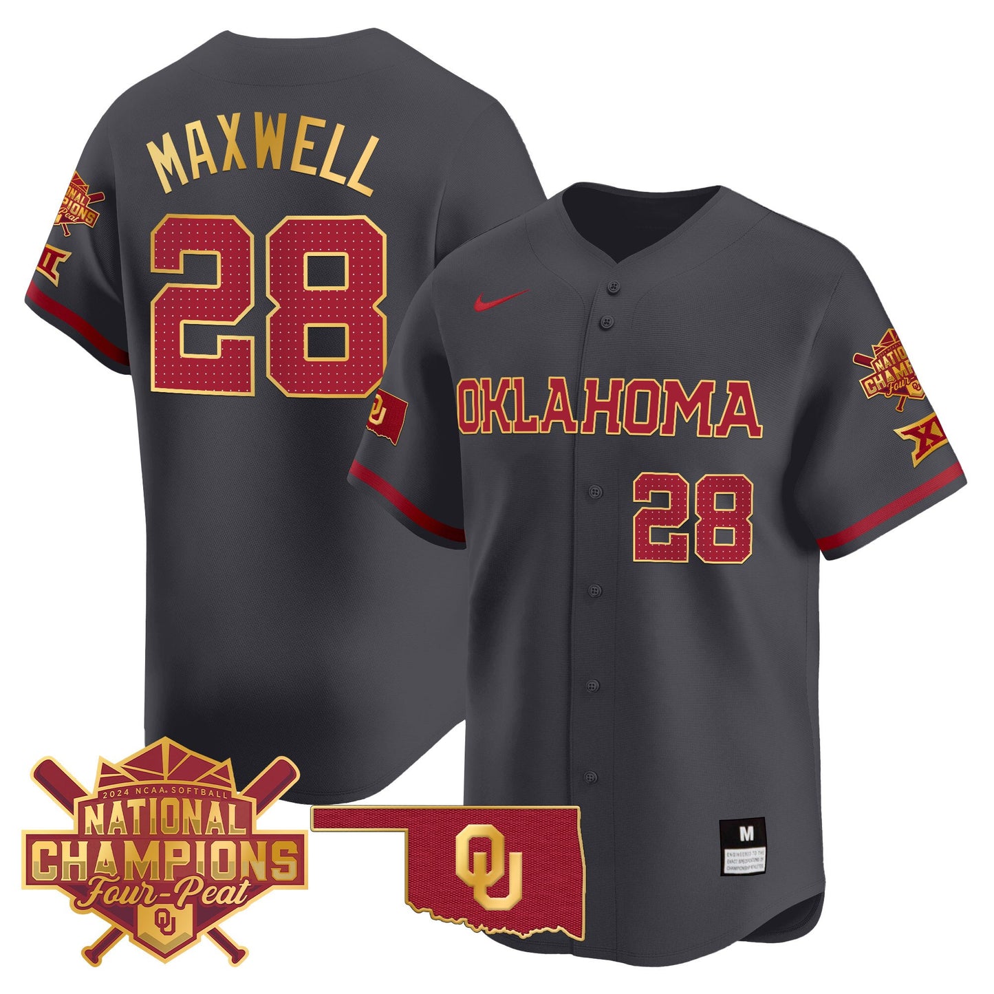 Men's size - Oklahoma Women's Champions Patch Gold Trim Vapor Premier Limited Jersey - All Stitched