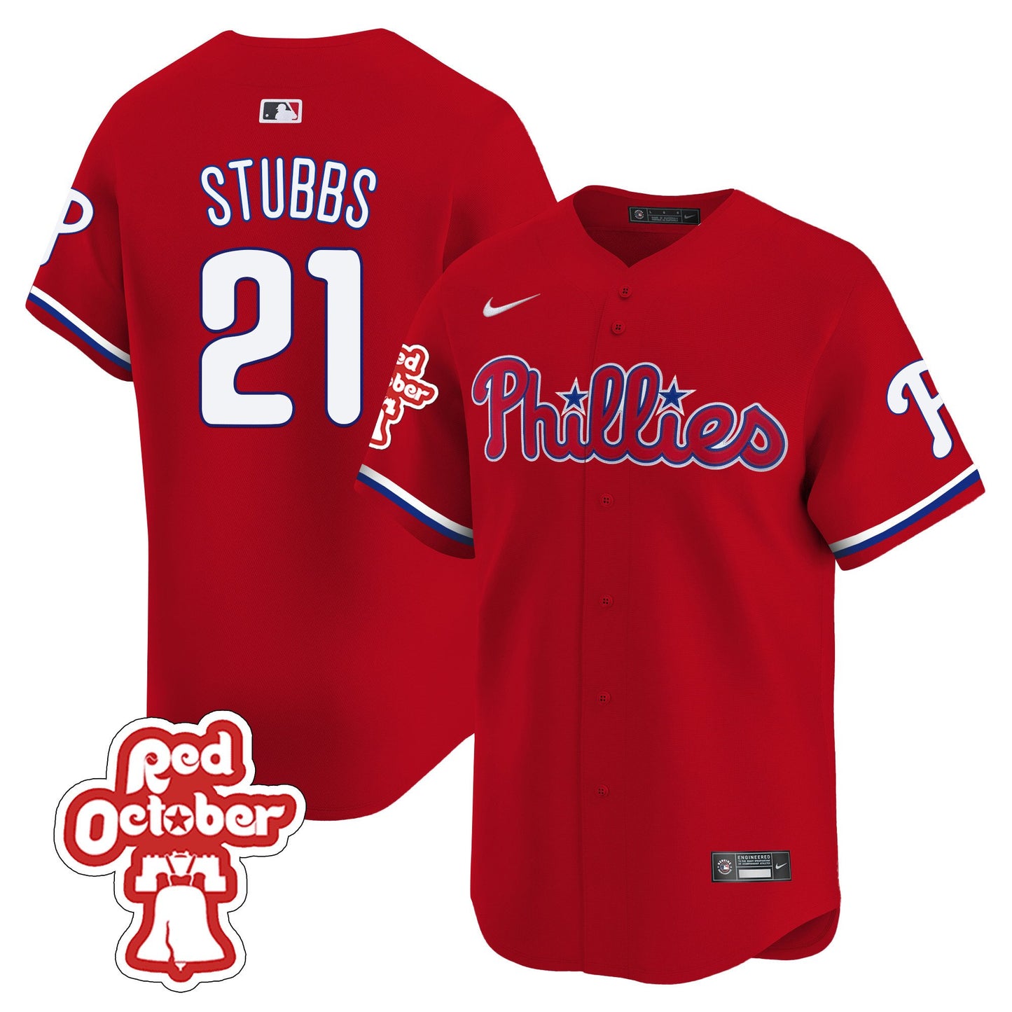 Phillies Red Octorber Patch Vapor Premier Limited Jersey - All Stitched