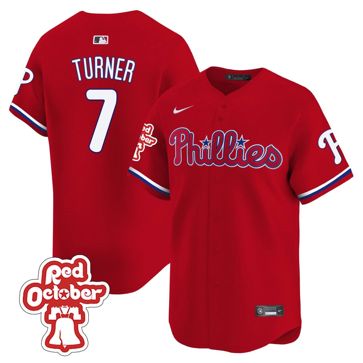 Phillies Red Octorber Patch Vapor Premier Limited Jersey - All Stitched