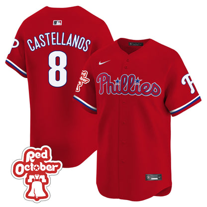Phillies Red Octorber Patch Vapor Premier Limited Jersey - All Stitched