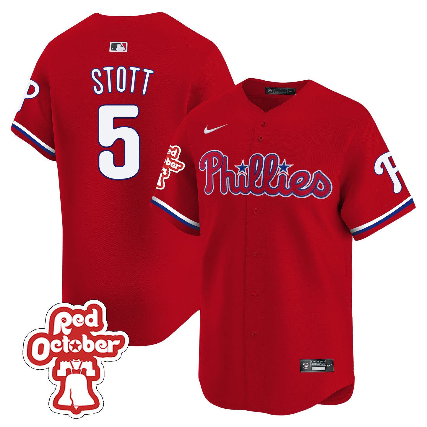 Phillies Red Octorber Patch Vapor Premier Limited Jersey - All Stitched