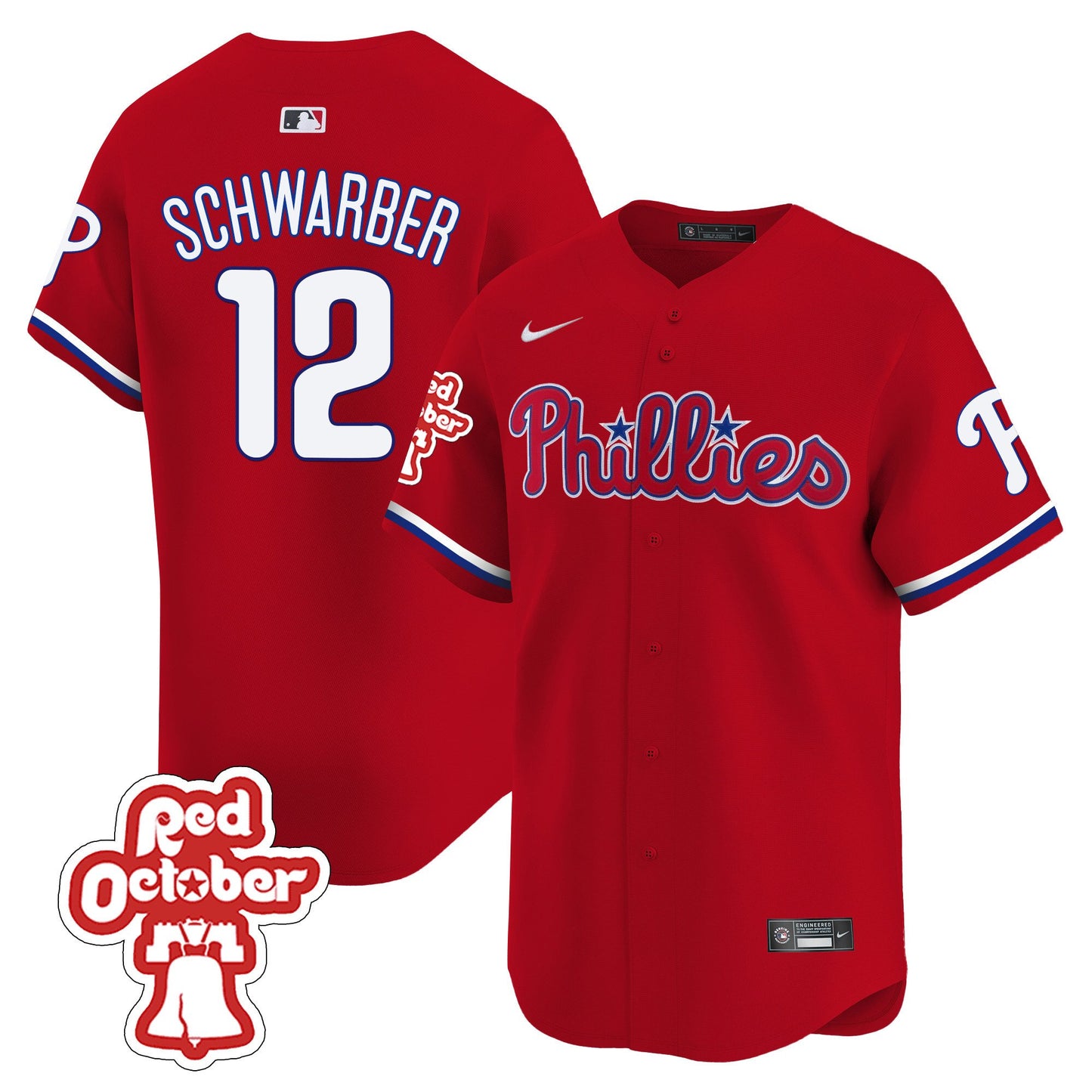 Phillies Red Octorber Patch Vapor Premier Limited Jersey - All Stitched