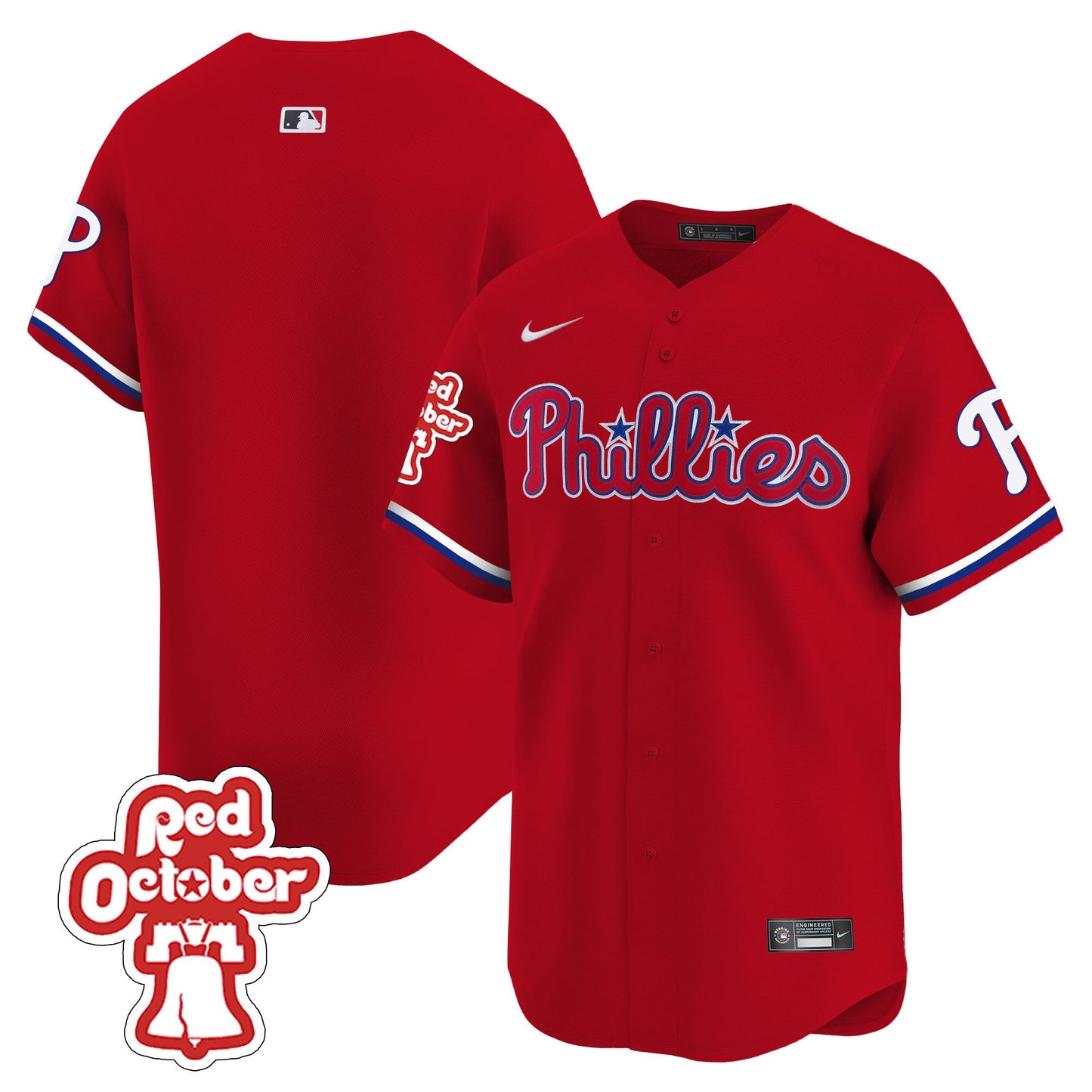 Phillies Red Octorber Patch Vapor Premier Limited Jersey - All Stitched