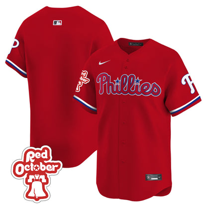 Phillies Red Octorber Patch Vapor Premier Limited Jersey - All Stitched