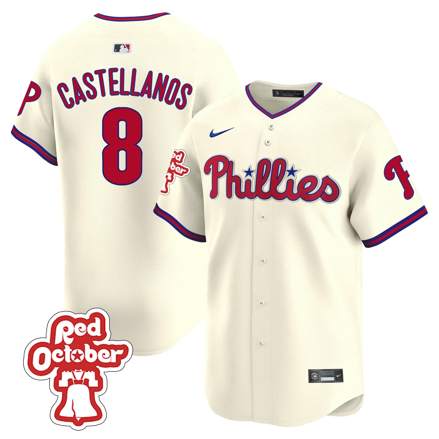 Phillies Red Octorber Patch Vapor Premier Limited Jersey - All Stitched