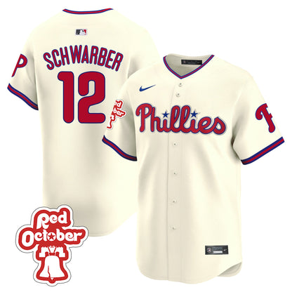 Phillies Red Octorber Patch Vapor Premier Limited Jersey - All Stitched