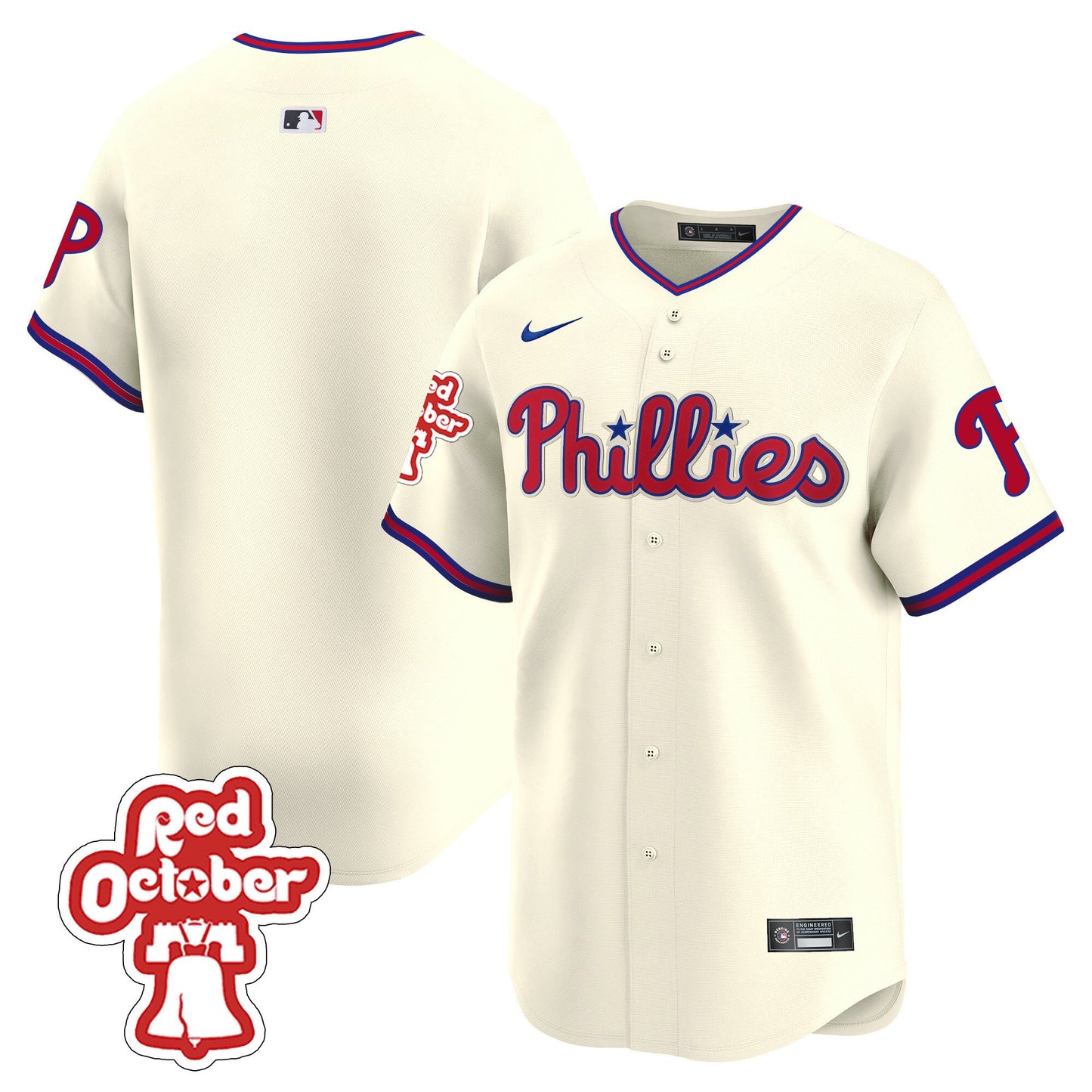 Phillies Red Octorber Patch Vapor Premier Limited Jersey - All Stitched