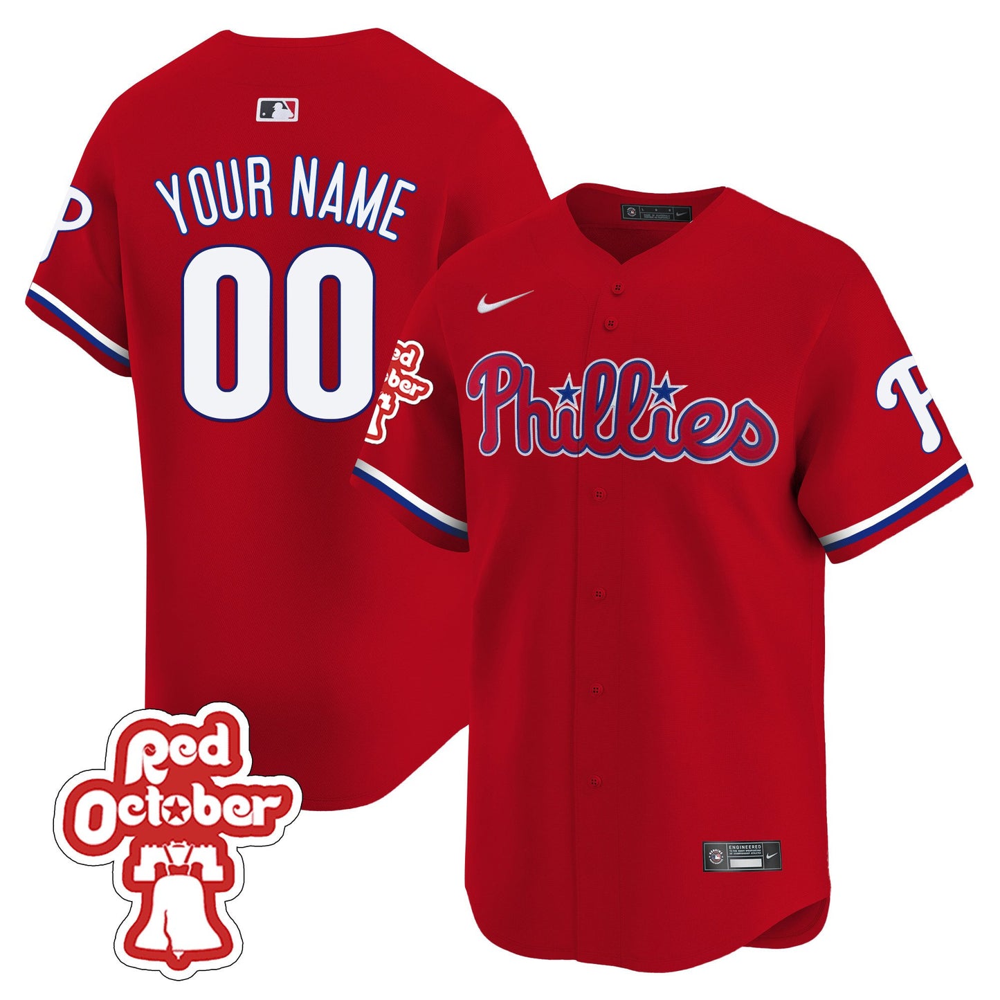 Phillies Red Octorber Patch Vapor Premier Limited Custom Jersey - All Stitched