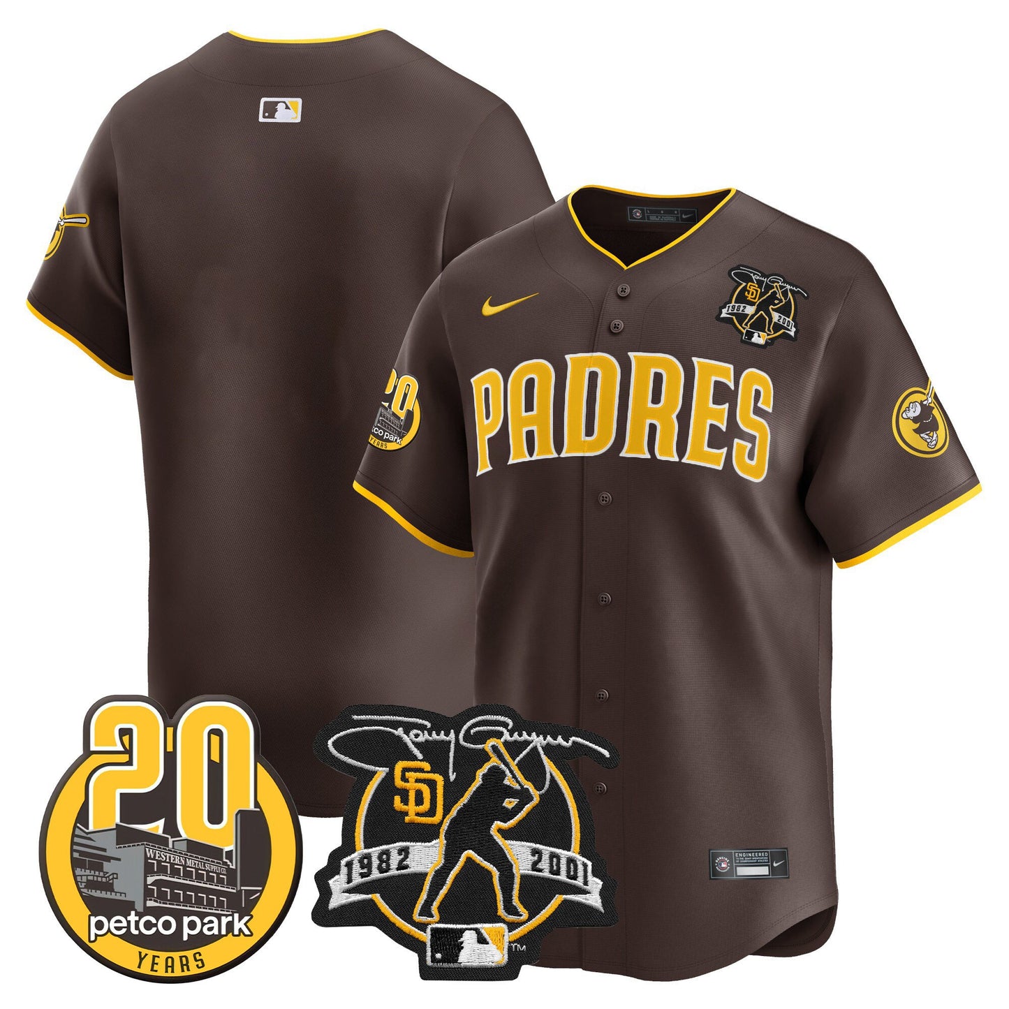 Padres Tony Gwynn & Petco Park 20th Patch Vapor Premier Limited Jersey ·All Stitched