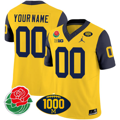 Michigan Rose Bowl & 1000 Wins Patch Vapor Custom Jersey - All Stitched