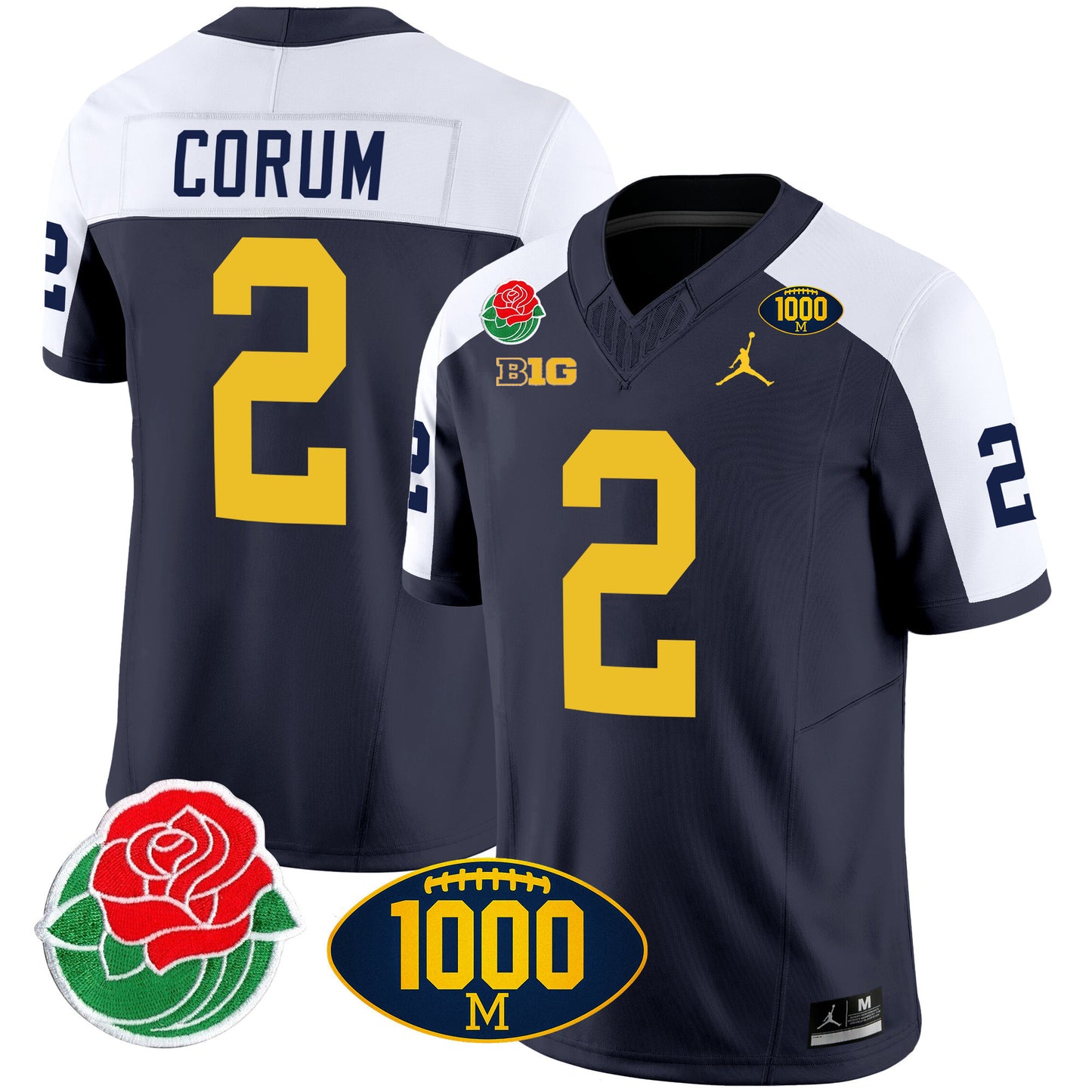 Michigan Rose Bowl & 1000 Wins Patch Vapor Jersey - All Stitched