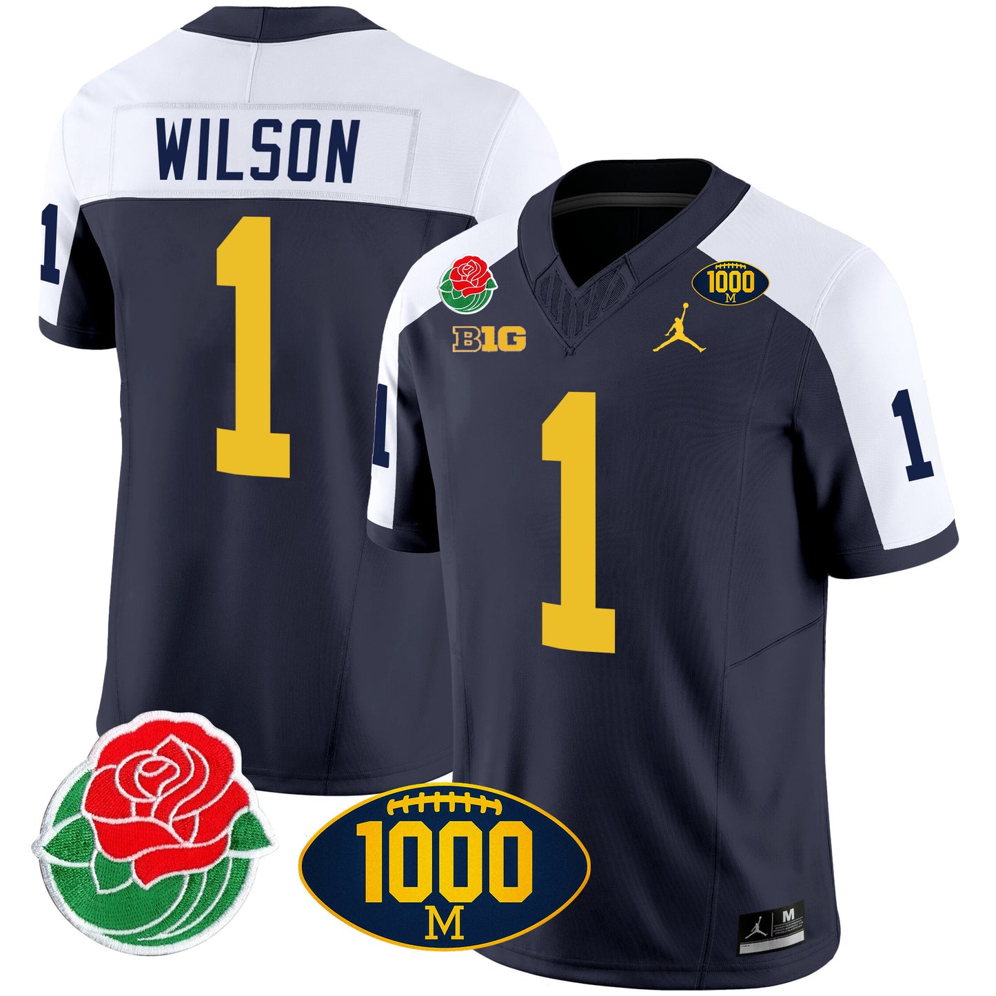 Michigan Rose Bowl & 1000 Wins Patch Vapor Jersey - All Stitched