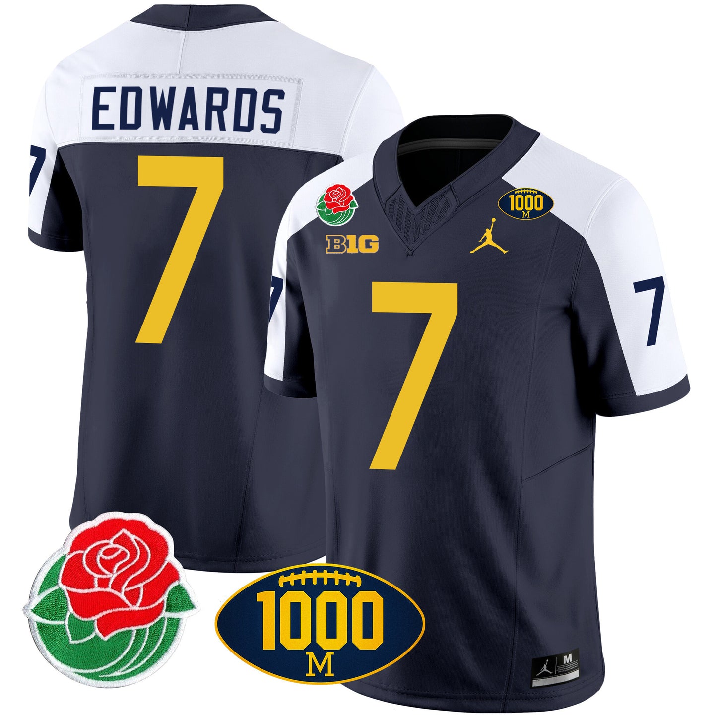 Michigan Rose Bowl & 1000 Wins Patch Vapor Jersey - All Stitched