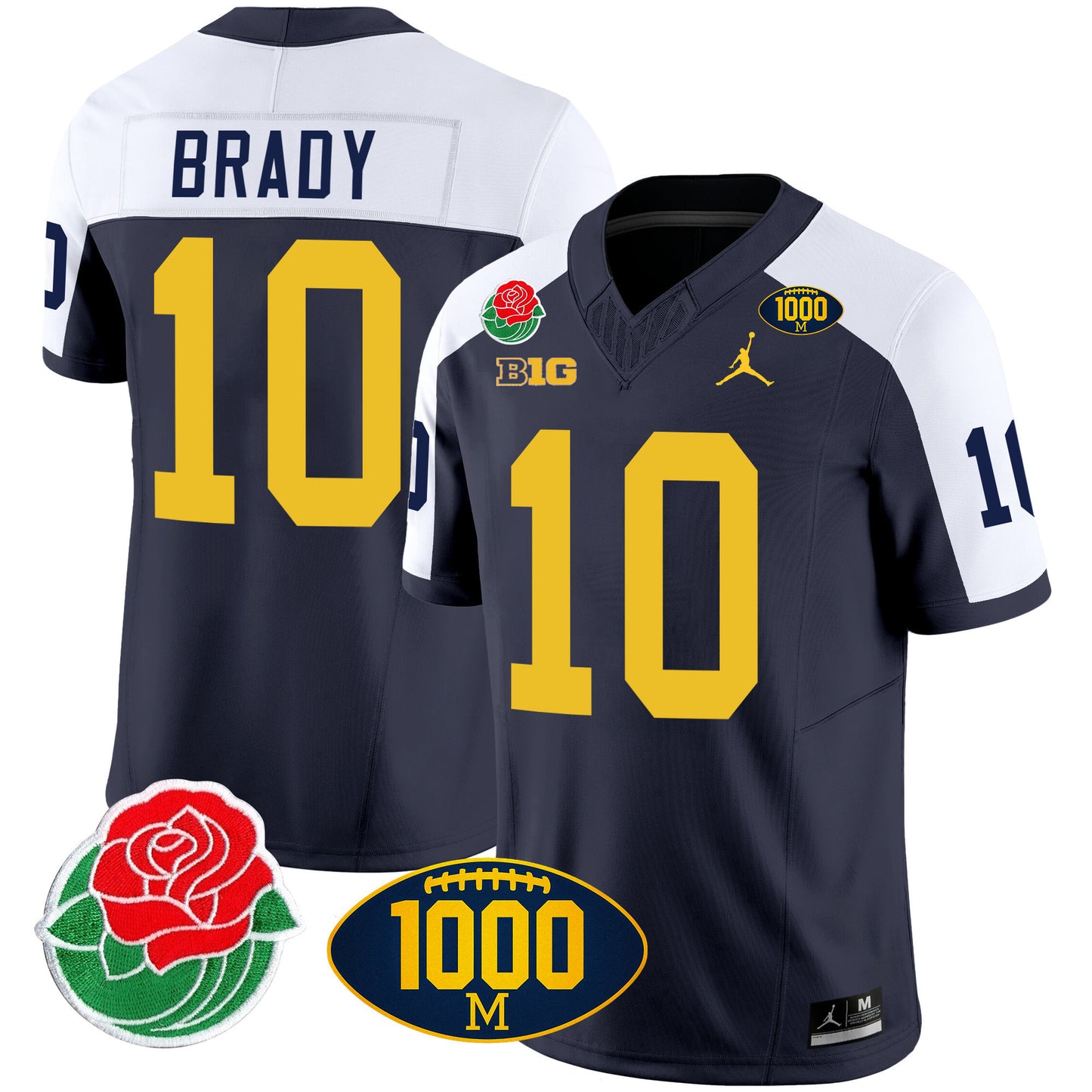Michigan Rose Bowl & 1000 Wins Patch Vapor Jersey - All Stitched