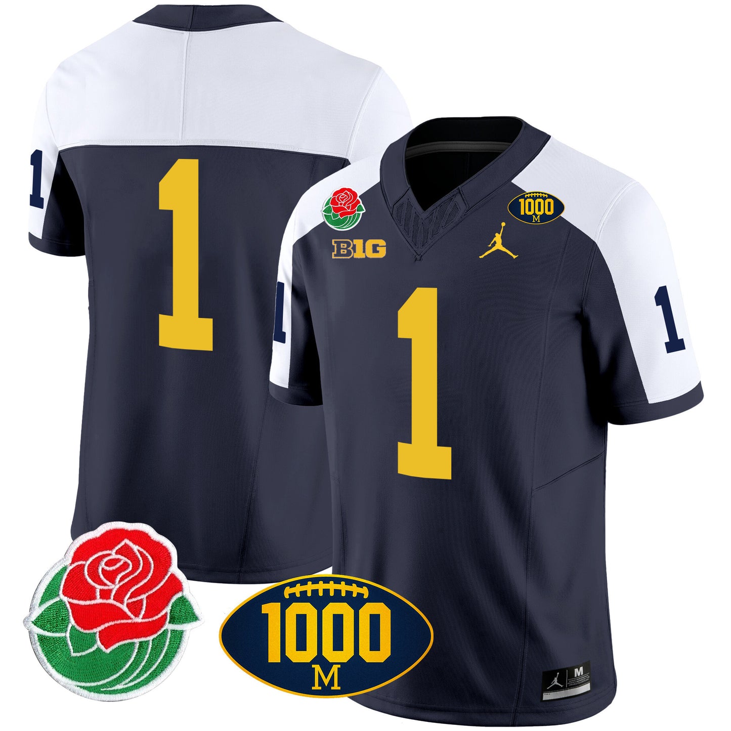Michigan Rose Bowl & 1000 Wins Patch Vapor Jersey - All Stitched
