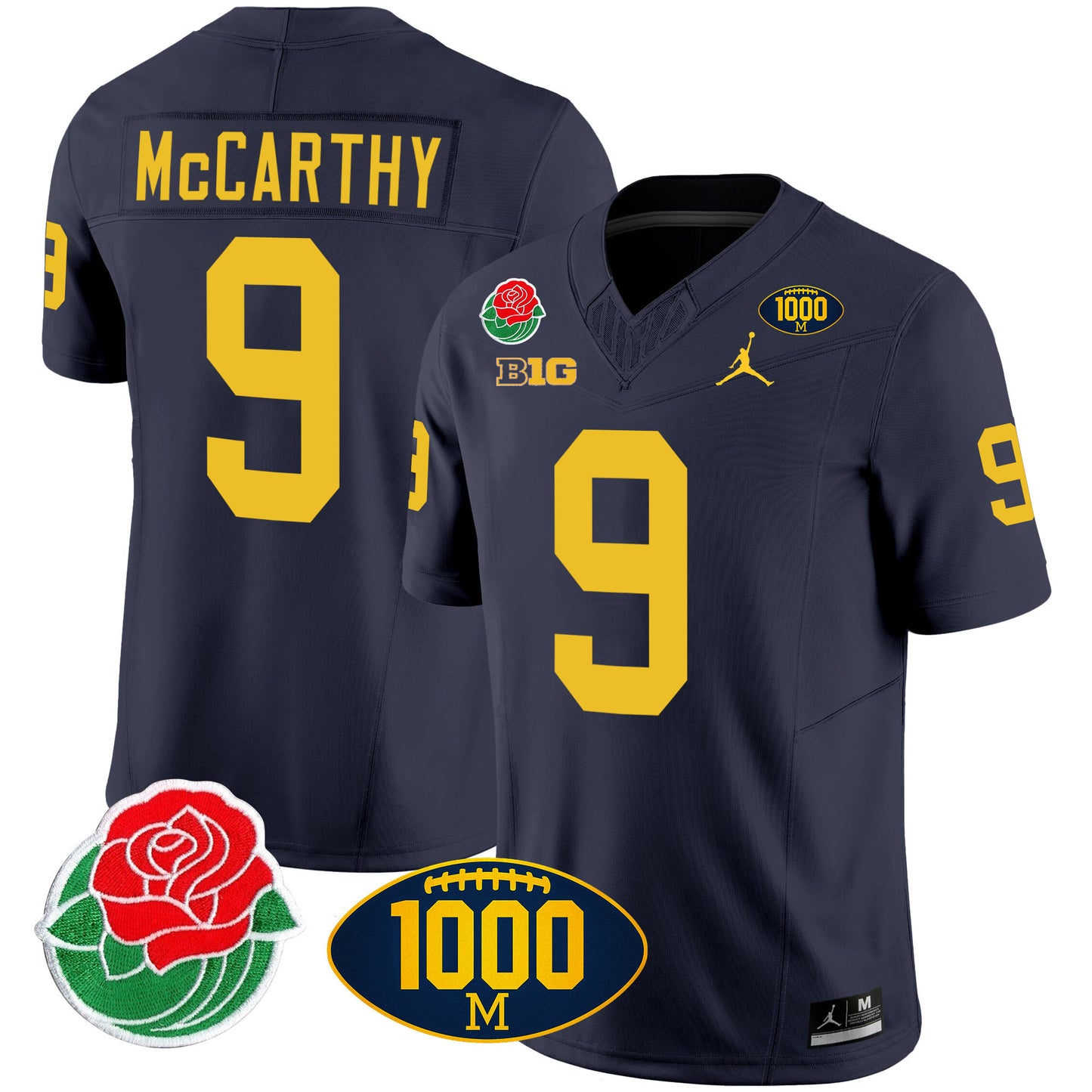 Michigan Rose Bowl & 1000 Wins Patch Vapor Jersey - All Stitched