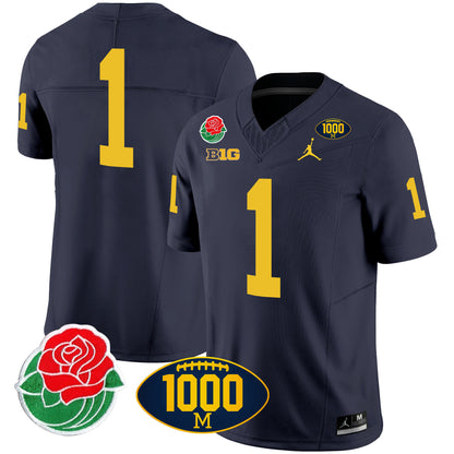 Michigan Rose Bowl & 1000 Wins Patch Vapor Jersey - All Stitched