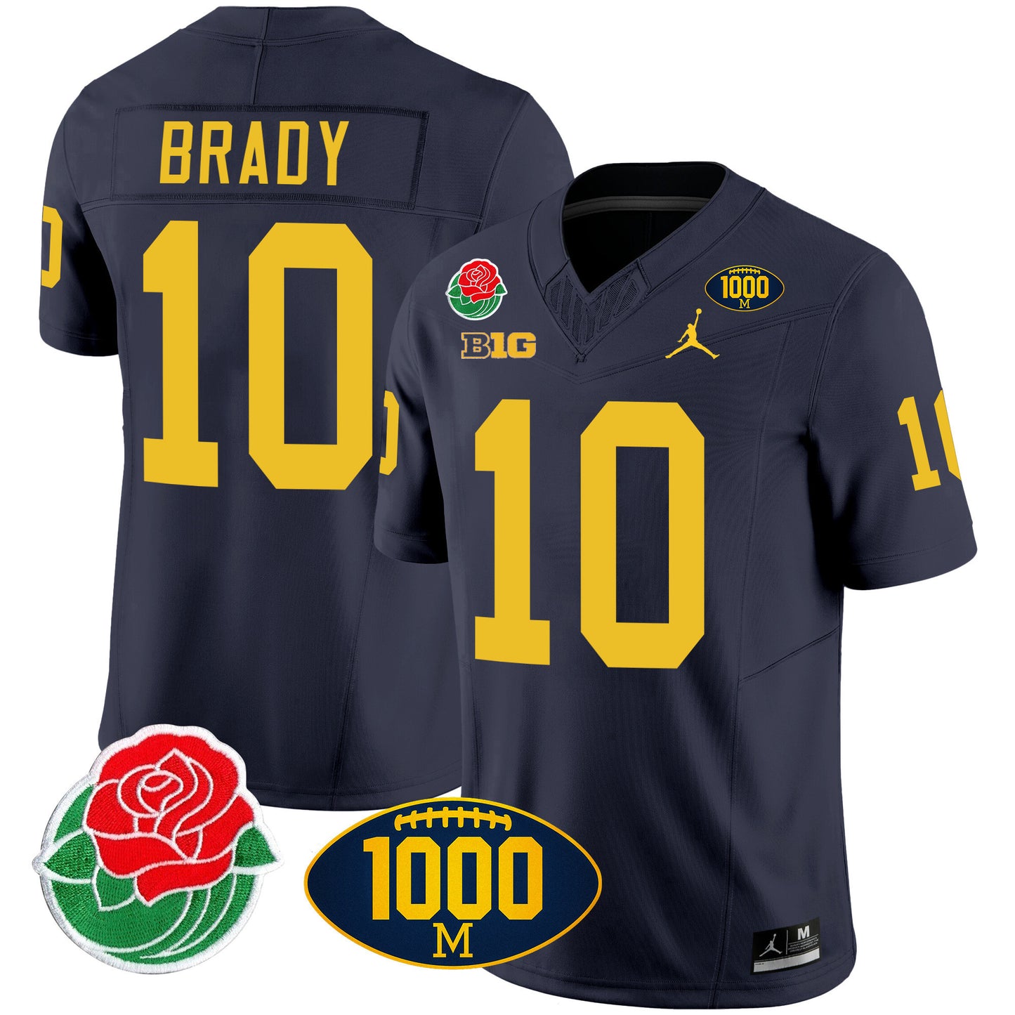Michigan Rose Bowl & 1000 Wins Patch Vapor Jersey - All Stitched