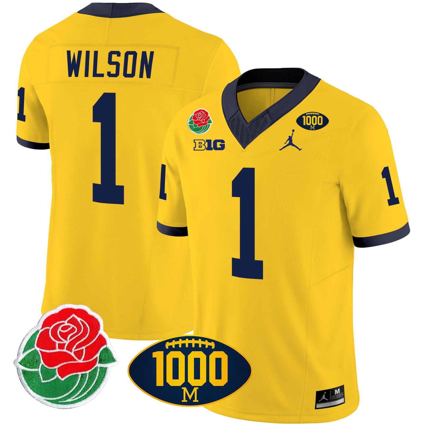 Michigan Rose Bowl & 1000 Wins Patch Vapor Jersey - All Stitched