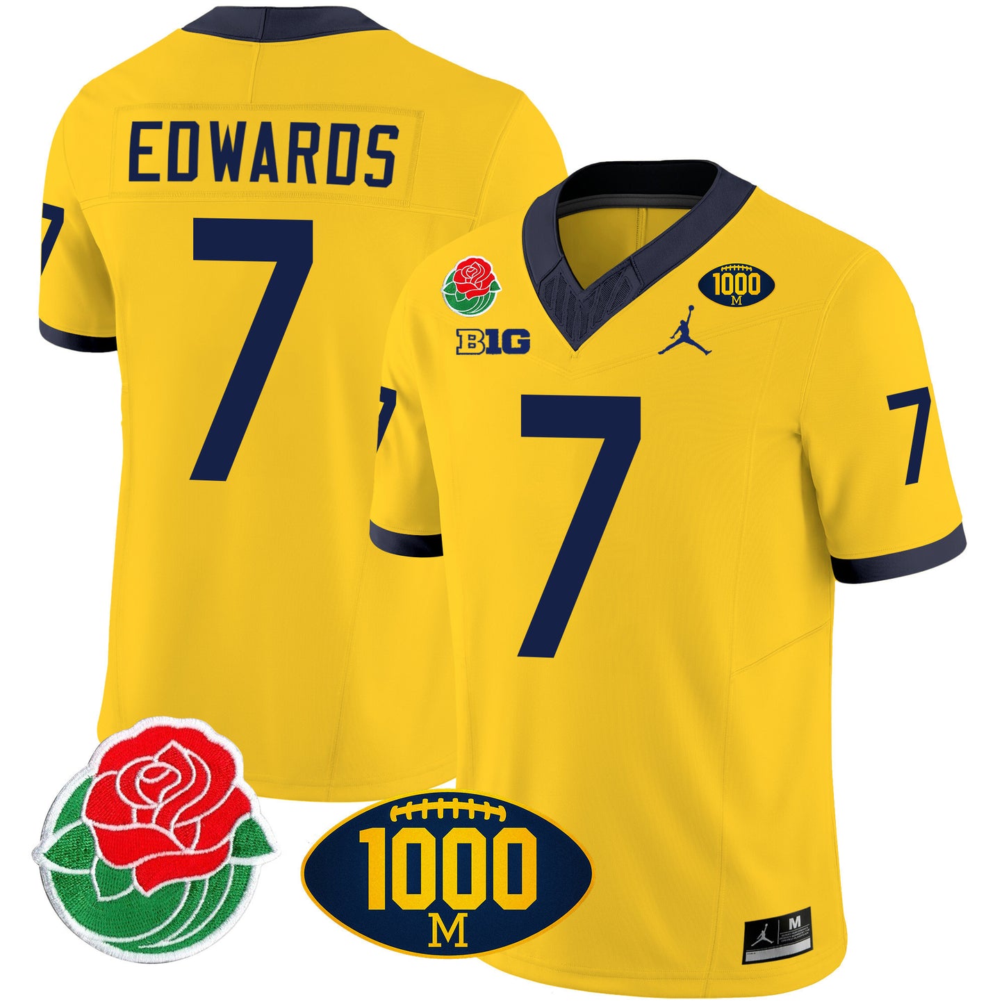 Michigan Rose Bowl & 1000 Wins Patch Vapor Jersey - All Stitched