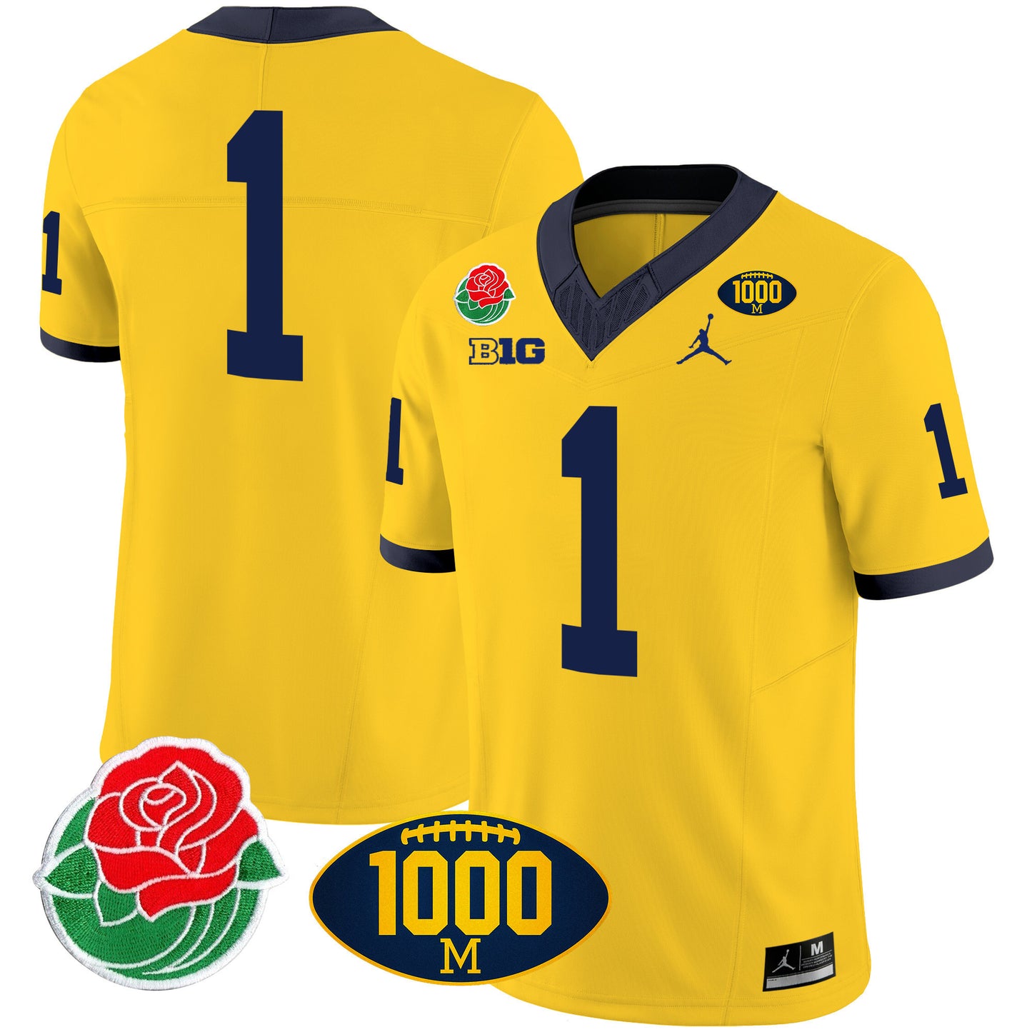 Michigan Rose Bowl & 1000 Wins Patch Vapor Jersey - All Stitched