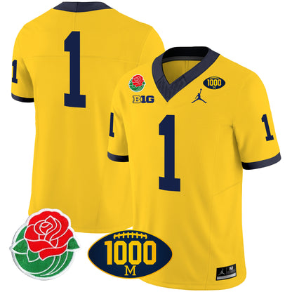 Michigan Rose Bowl & 1000 Wins Patch Vapor Jersey - All Stitched