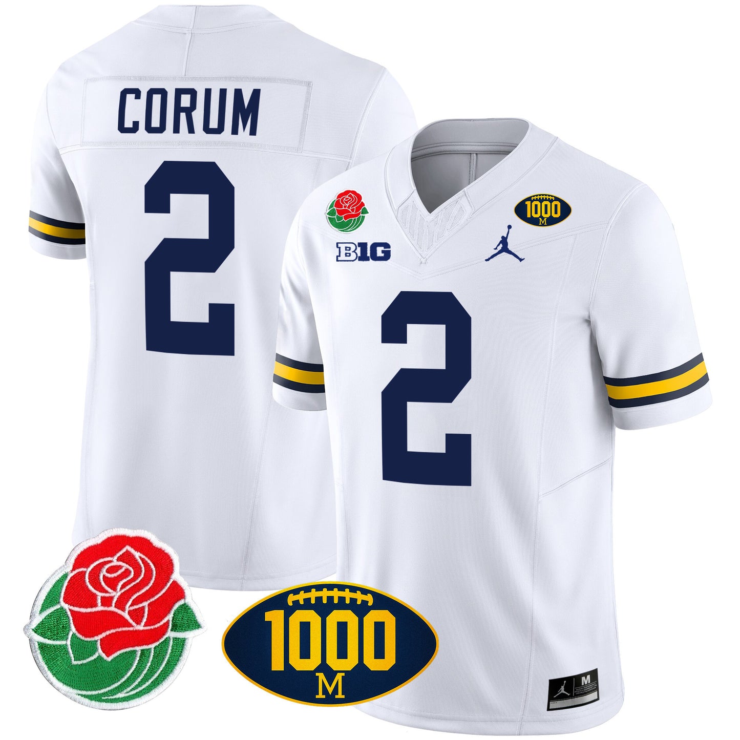 Michigan Rose Bowl & 1000 Wins Patch Vapor Jersey - All Stitched