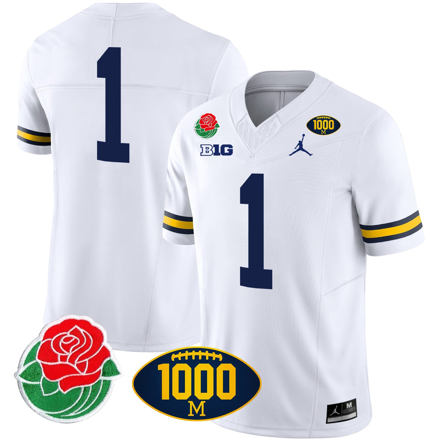 Michigan Rose Bowl & 1000 Wins Patch Vapor Jersey - All Stitched