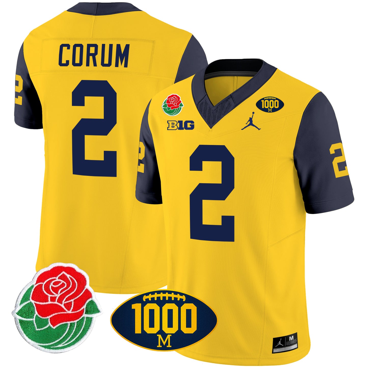 Michigan Rose Bowl & 1000 Wins Patch Vapor Jersey - All Stitched
