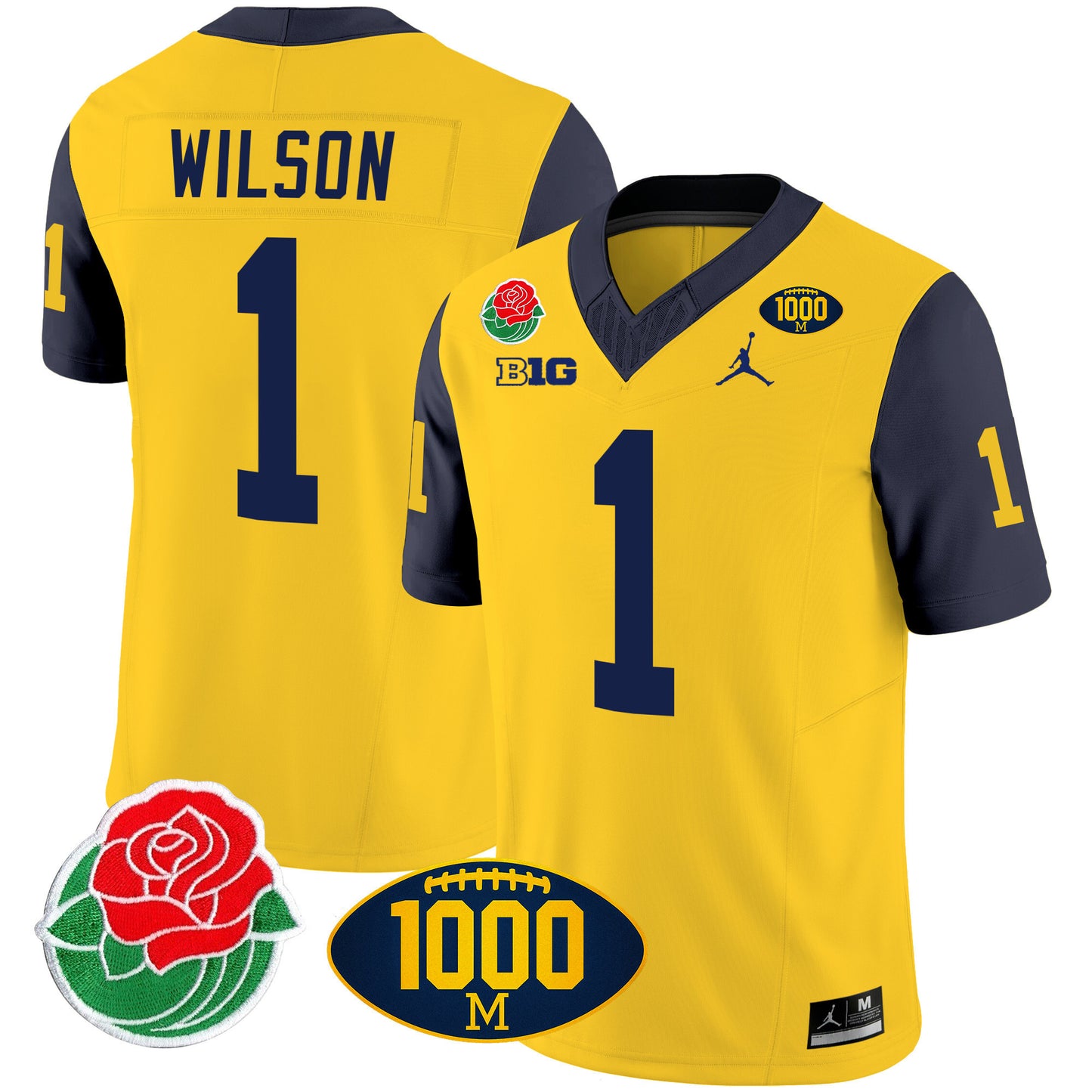 Michigan Rose Bowl & 1000 Wins Patch Vapor Jersey - All Stitched