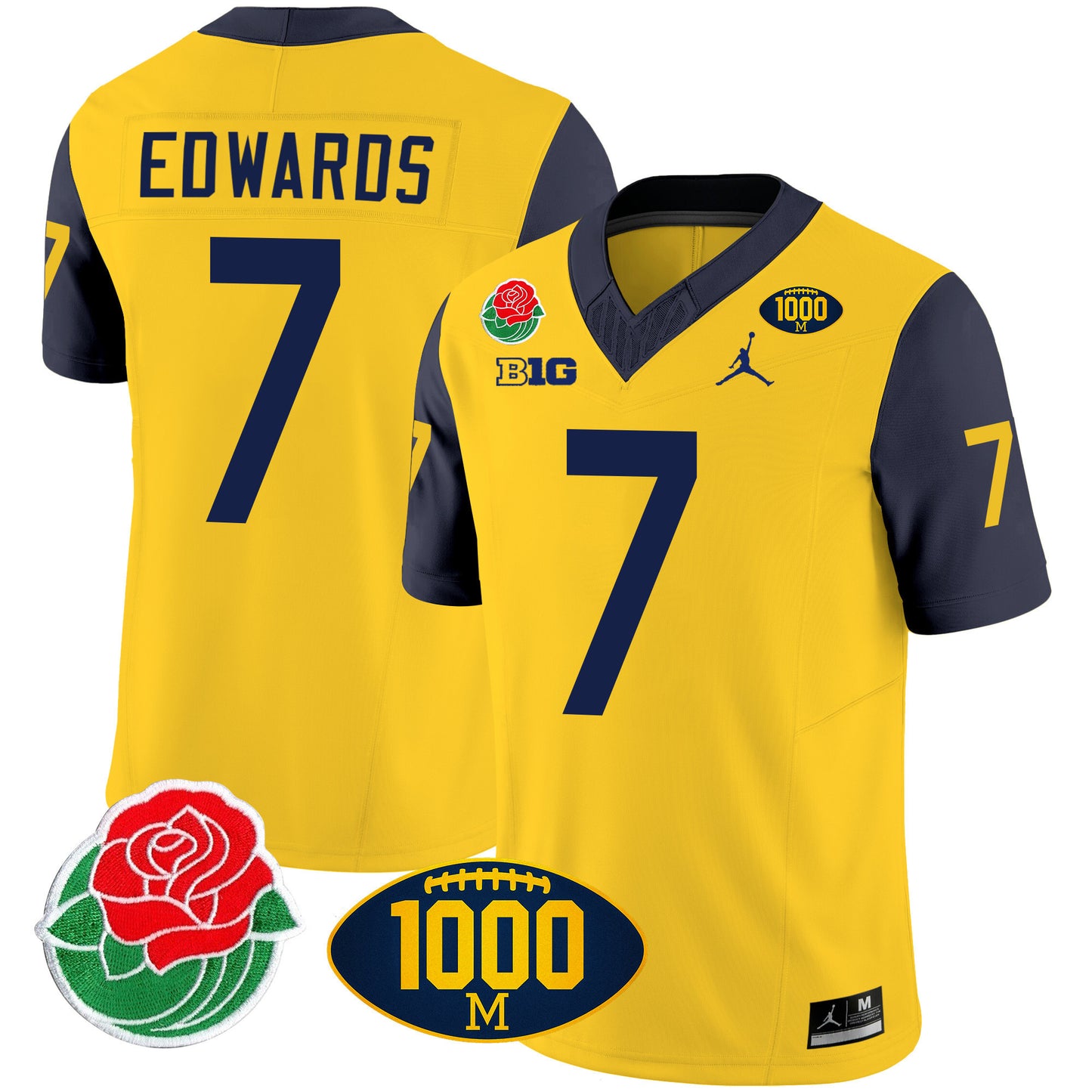 Michigan Rose Bowl & 1000 Wins Patch Vapor Jersey - All Stitched