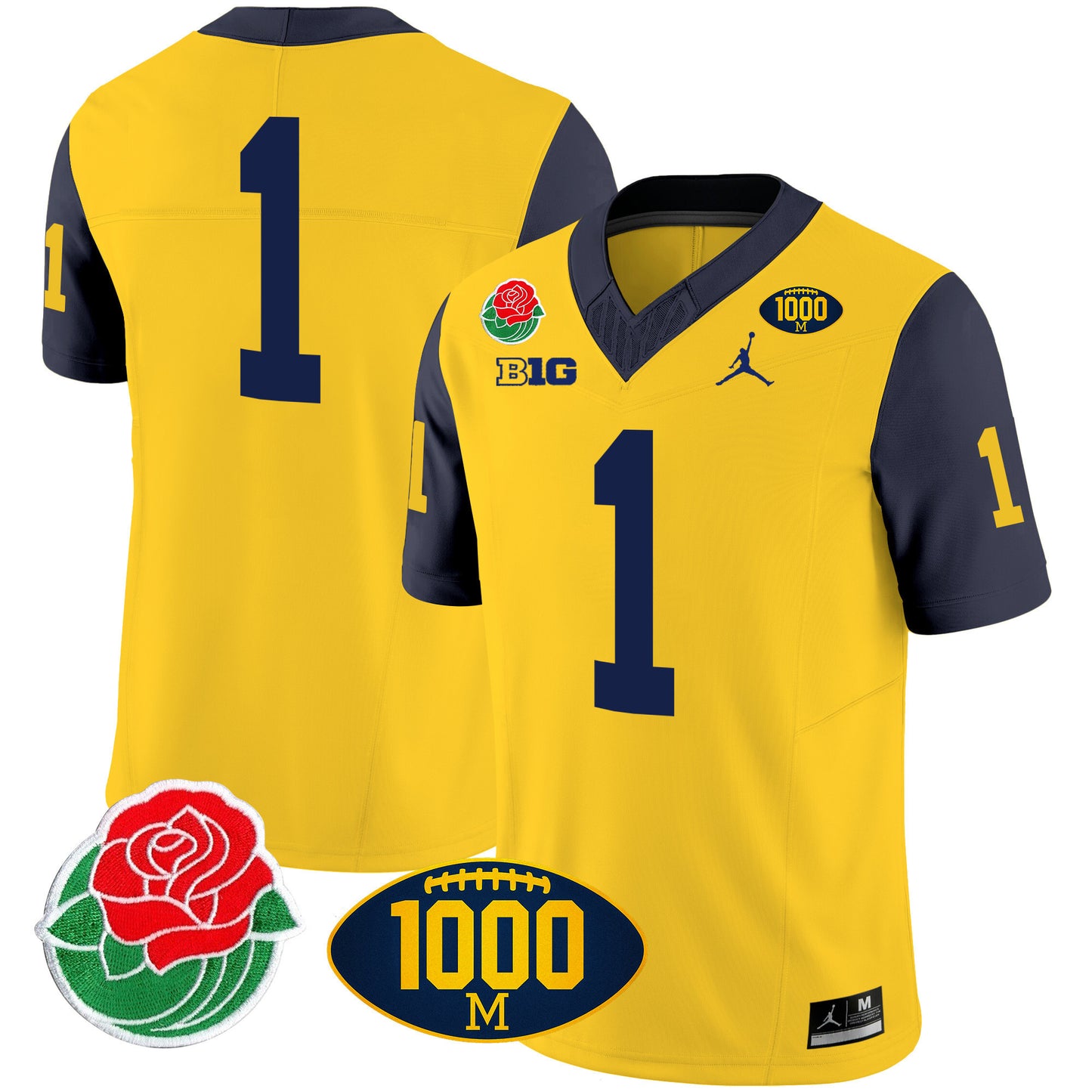 Michigan Rose Bowl & 1000 Wins Patch Vapor Jersey - All Stitched