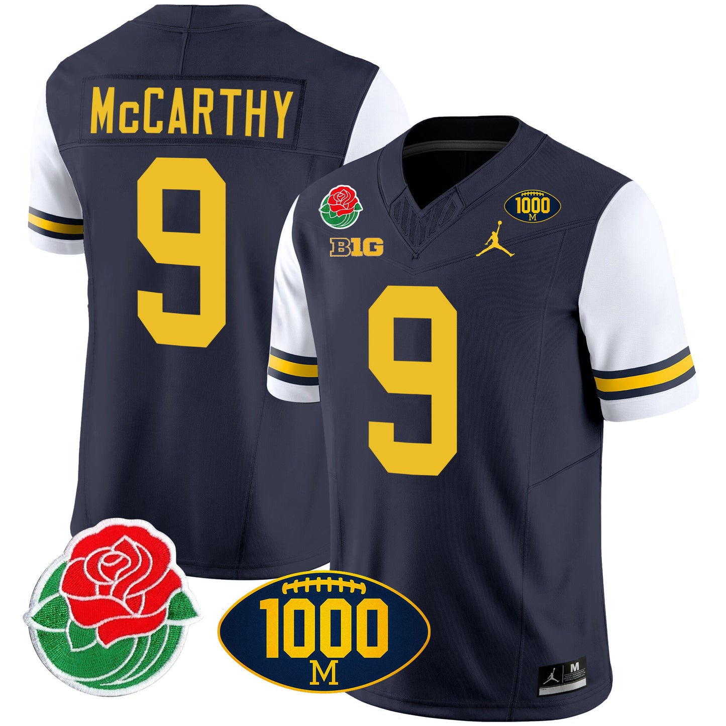 Michigan Rose Bowl & 1000 Wins Patch Vapor Jersey - All Stitched