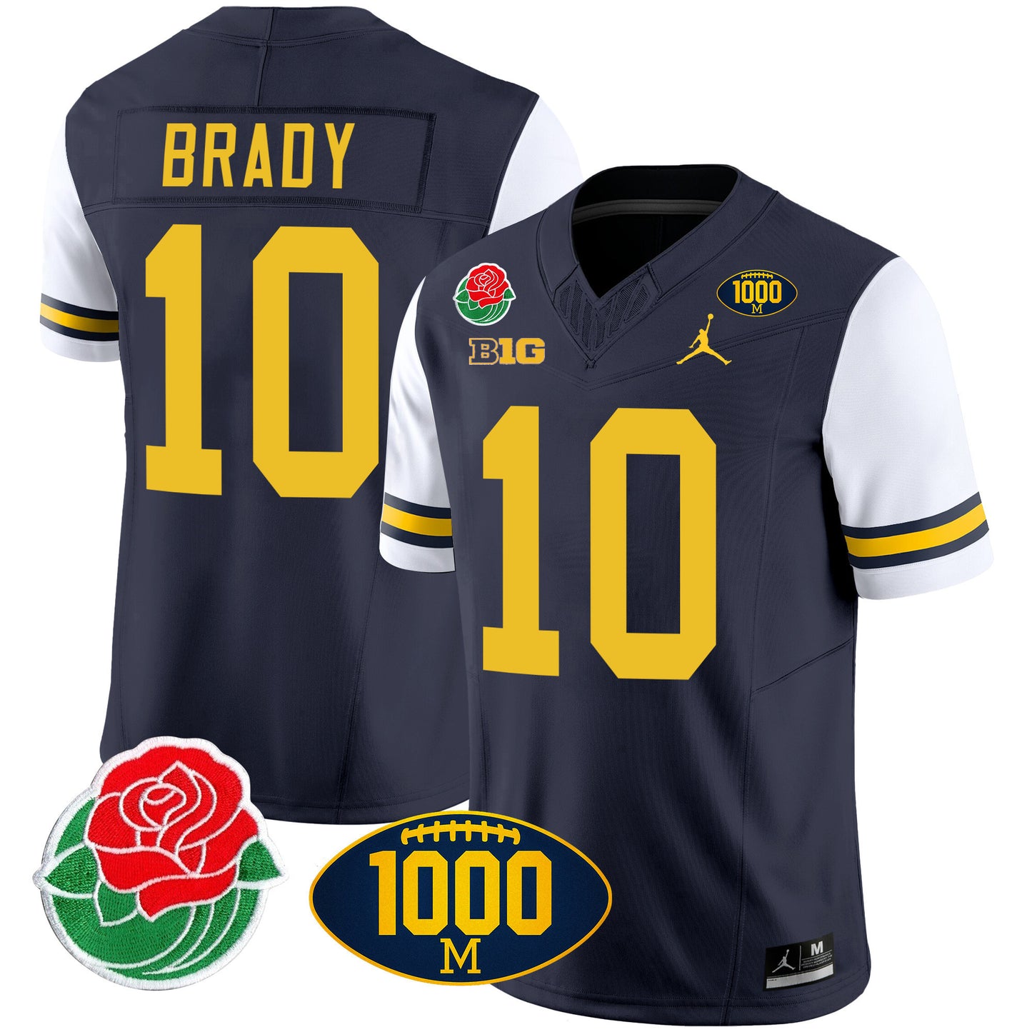 Michigan Rose Bowl & 1000 Wins Patch Vapor Jersey - All Stitched