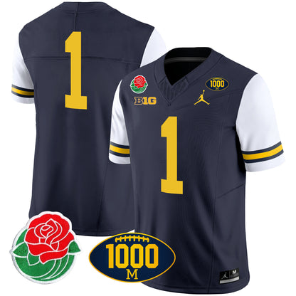 Michigan Rose Bowl & 1000 Wins Patch Vapor Jersey - All Stitched