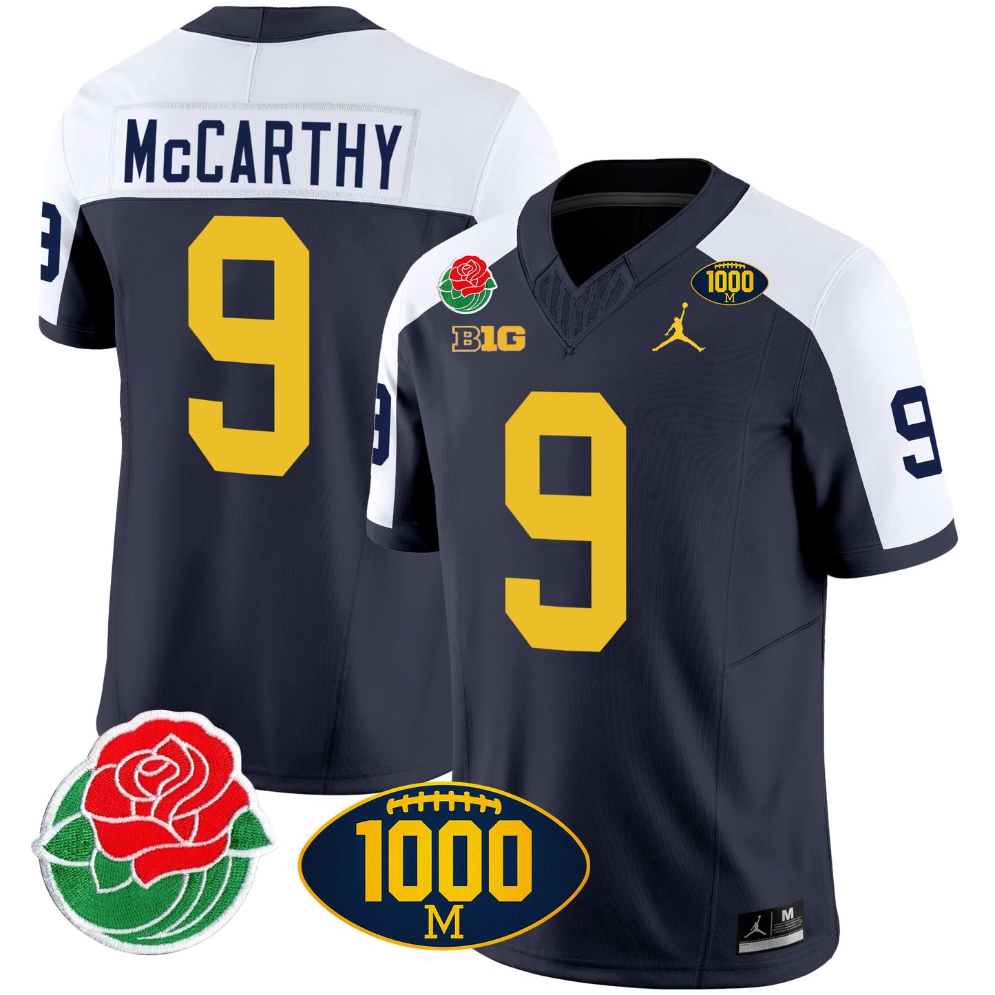 Michigan Rose Bowl & 1000 Wins Patch Vapor Jersey - All Stitched