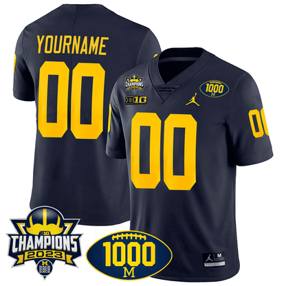 Michigan 1000 Wins & BIG10 Champions Patch Special Custom Jersey - All Stitched