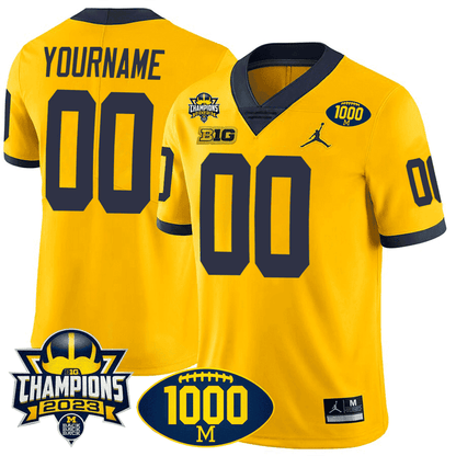 Michigan 1000 Wins & BIG10 Champions Patch Special Custom Jersey - All Stitched