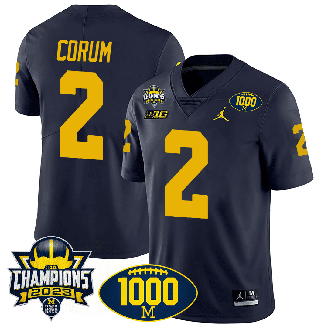 Michigan 1000 Wins & BIG10 Champions Patch Special Jersey - All Stitched