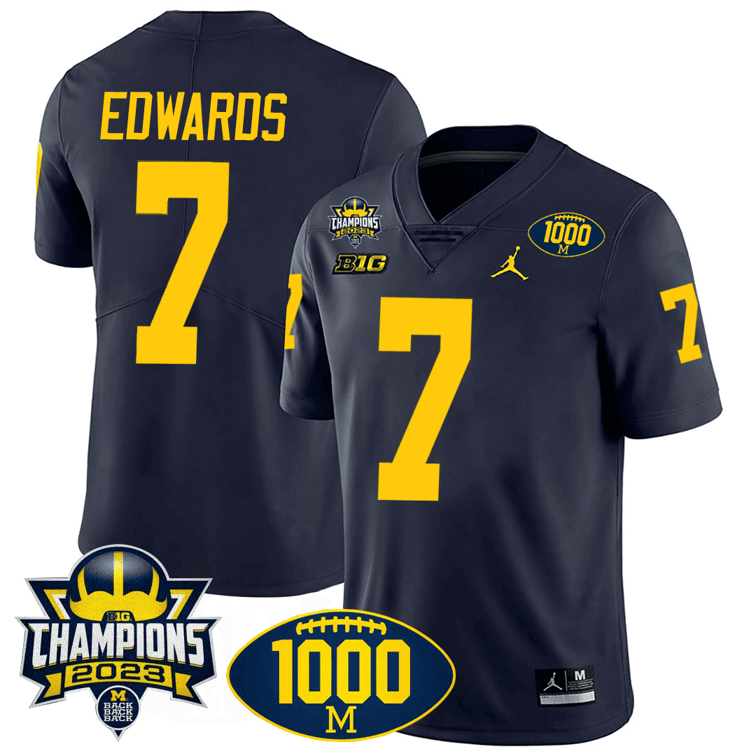 Michigan 1000 Wins & BIG10 Champions Patch Special Jersey - All Stitched