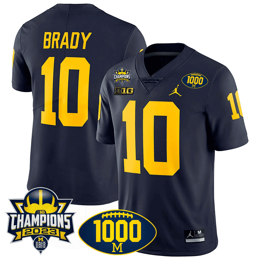 Michigan 1000 Wins & BIG10 Champions Patch Special Jersey - All Stitched