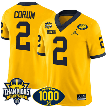 Michigan 1000 Wins & BIG10 Champions Patch Special Jersey - All Stitched