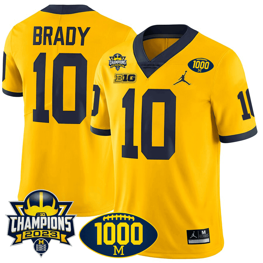 Michigan 1000 Wins & BIG10 Champions Patch Special Jersey - All Stitched