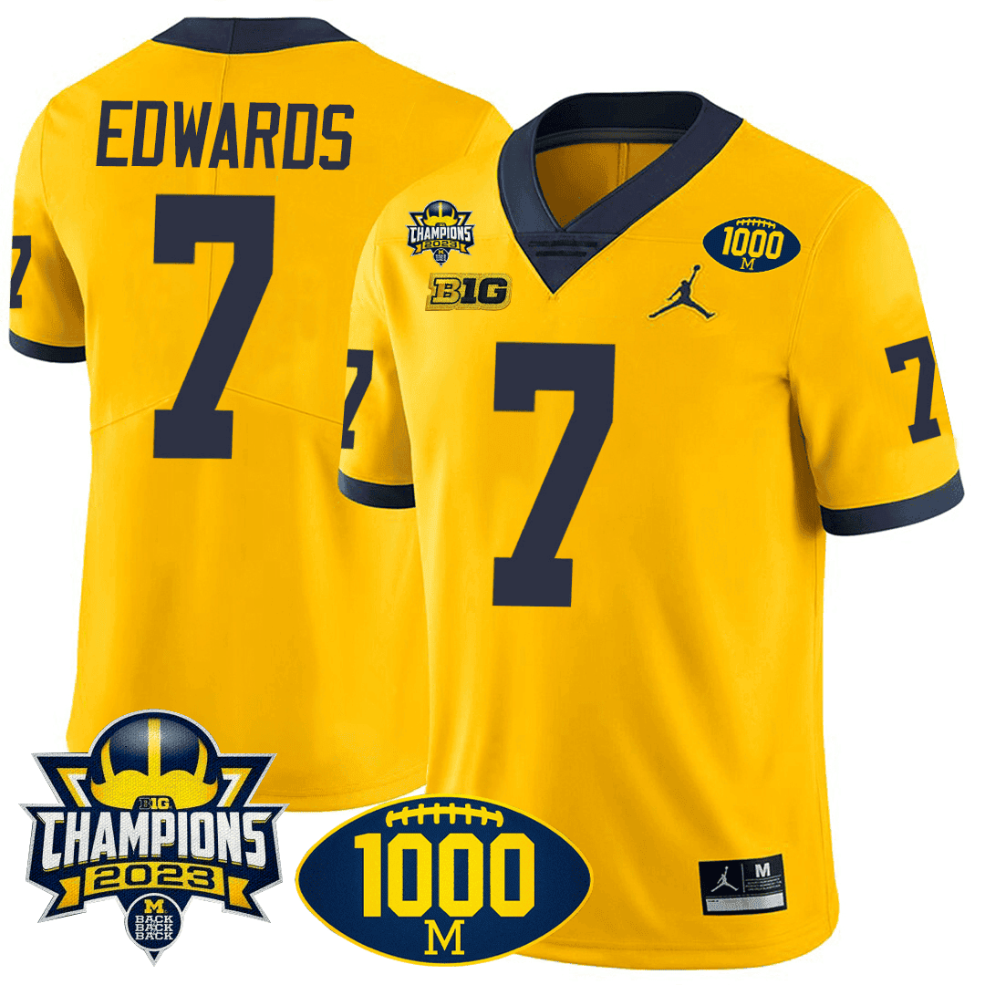 Michigan 1000 Wins & BIG10 Champions Patch Special Jersey - All Stitched