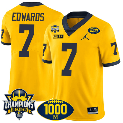 Michigan 1000 Wins & BIG10 Champions Patch Special Jersey - All Stitched