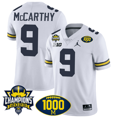 Michigan 1000 Wins & BIG10 Champions Patch Special Jersey - All Stitched