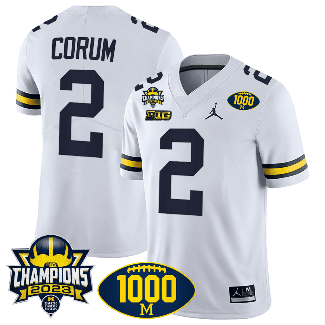 Michigan 1000 Wins & BIG10 Champions Patch Special Jersey - All Stitched